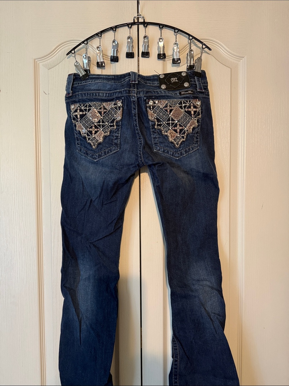 Miss Me Dark Blue Bootcut Jeans with Embellished Back Pockets